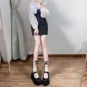 蝴蝶结镂空小腿丝袜女薄款日系蕾丝花边jk中筒袜白色纯欲半筒袜子