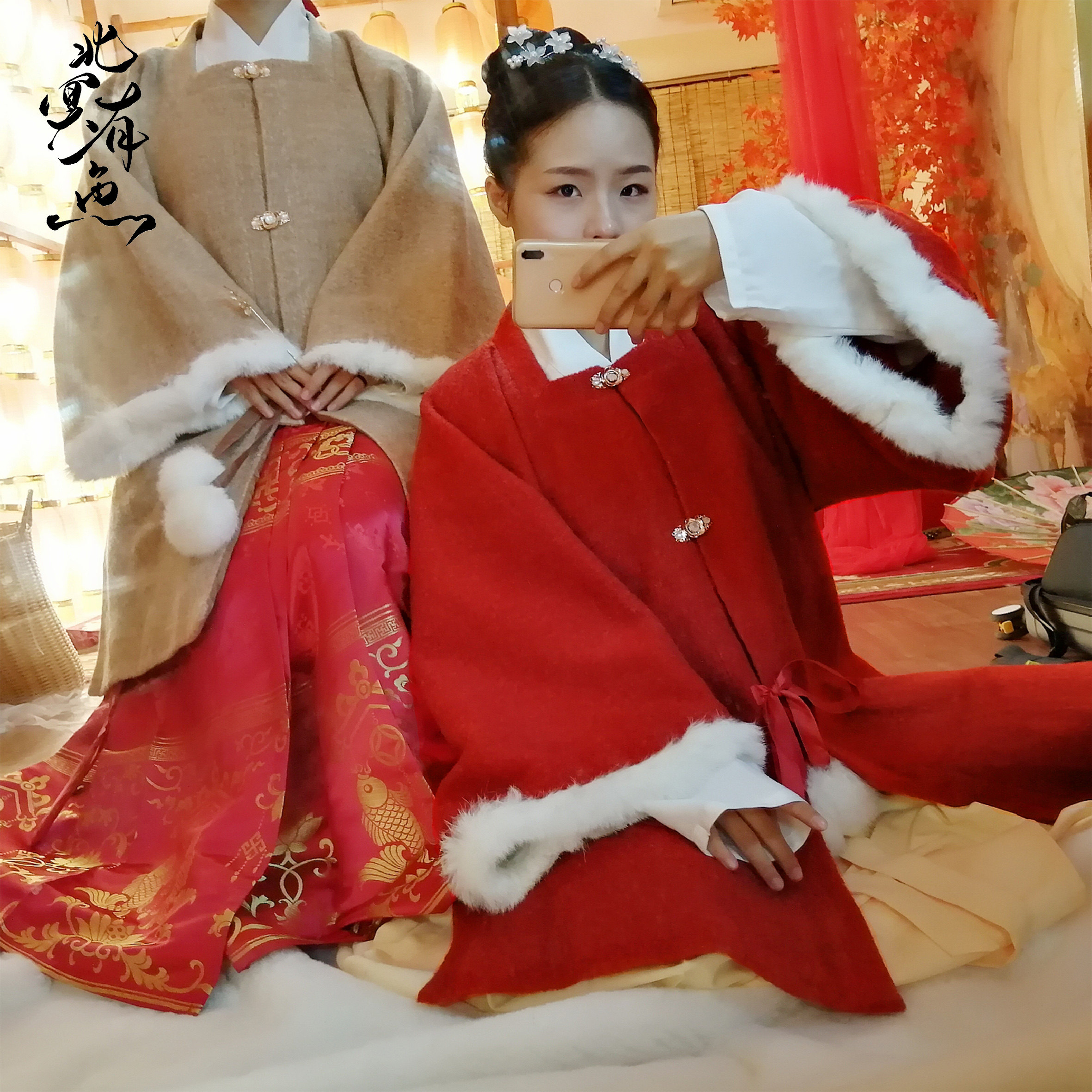 北冥有_北冥有鱼红色新版流风回雪汉服披袄比较明制女冬兔羊毛呢过年