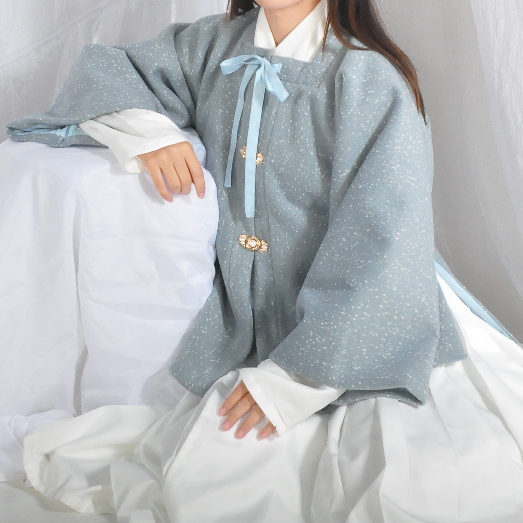 北冥有鱼汉服过年现货款毛绒毛呢金丝方领半袖披袄比甲暗兜口袋冬