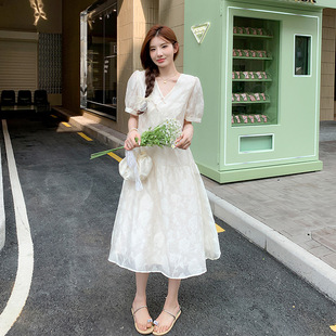 实拍2023白色旗袍改良连衣裙女夏款中式国风显瘦小个子设计感长裙