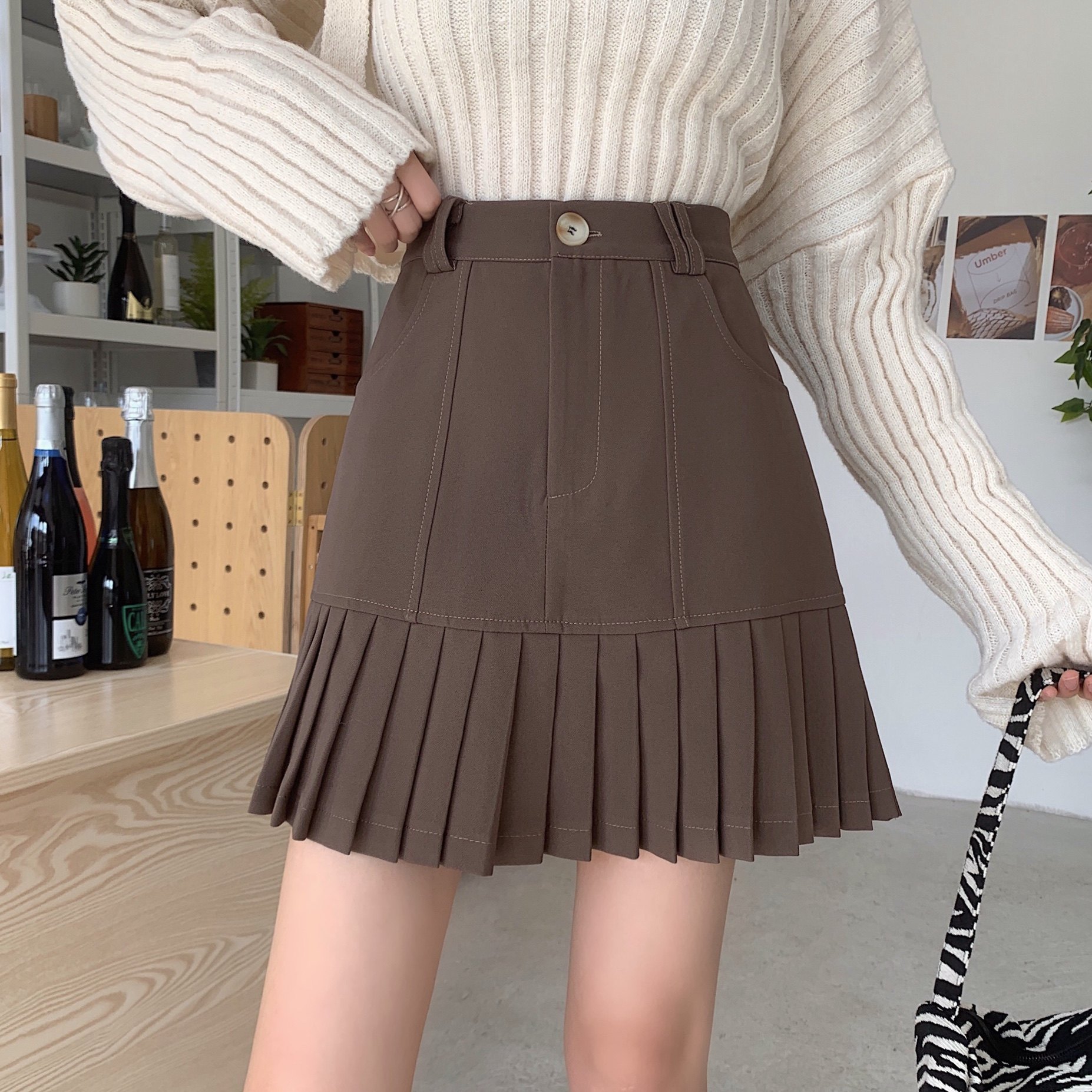 百褶裙半身裙秋冬季大码女高腰裙裤微胖mm显瘦a字裙半裙西装短裙