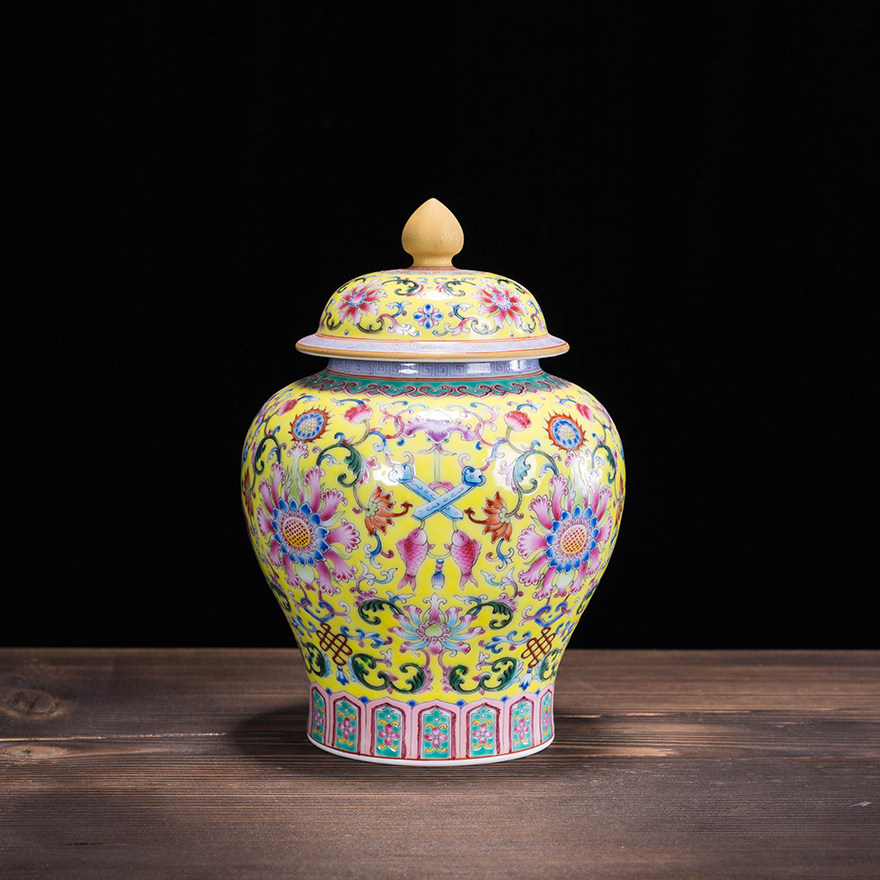 宫廷黄釉珐琅彩茶叶罐 江西省工艺美术师