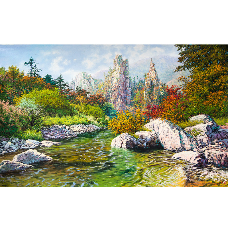 (朝鲜)朴来天《青山绿水》人民艺术家 平壤美术大学 嘉宇金成