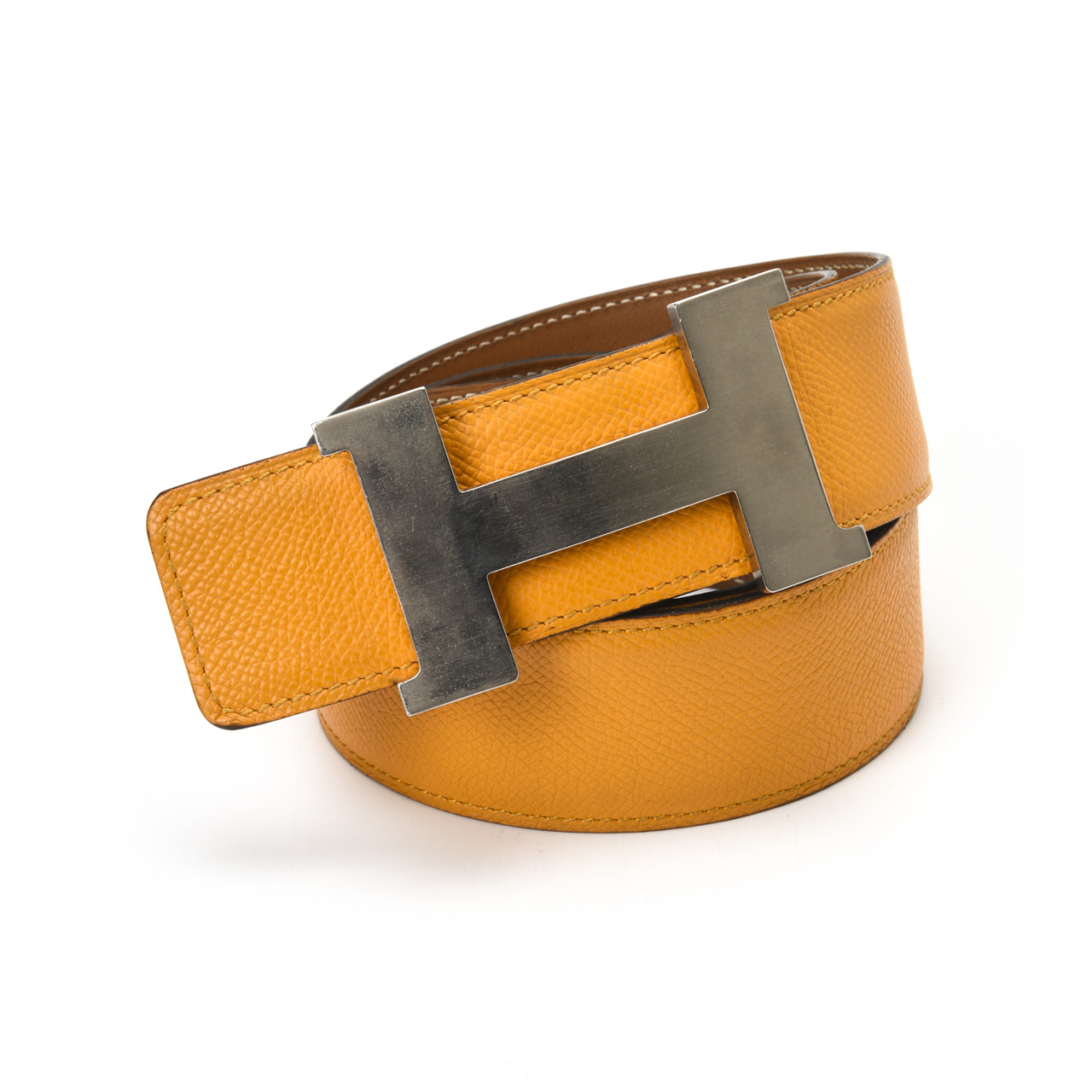 [9.0新]爱马仕hermes女士黄色银扣皮带95码bc024