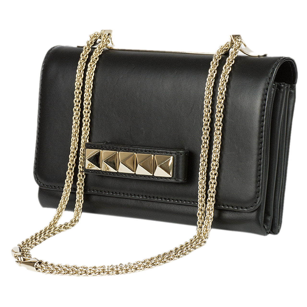 [9.8新]华伦天奴valentino女士黑色链条单肩斜挎手拿包ae023