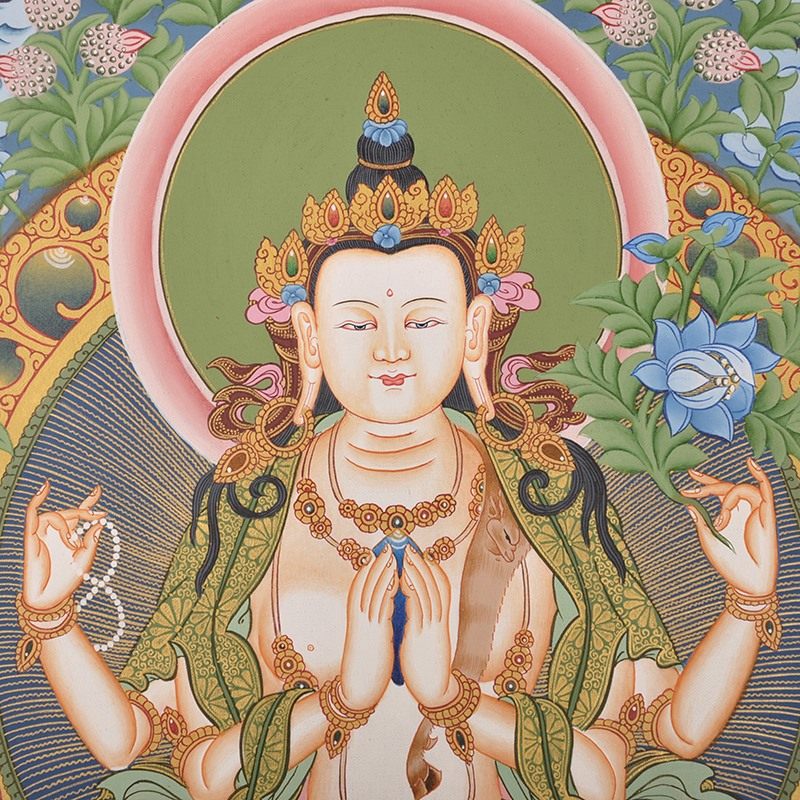 四臂观音 高60cm 宽43cm 尼泊尔手绘唐卡 th25