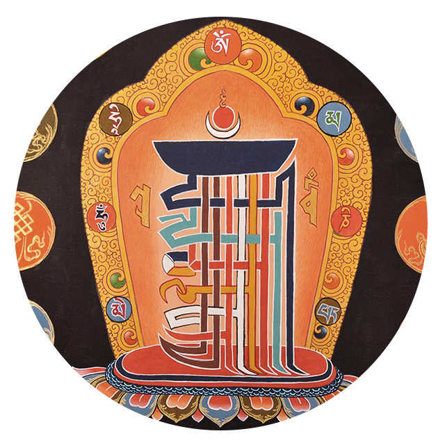 吉祥八宝六字真言 高33cm 宽25cm 尼泊尔手绘唐卡 tg45