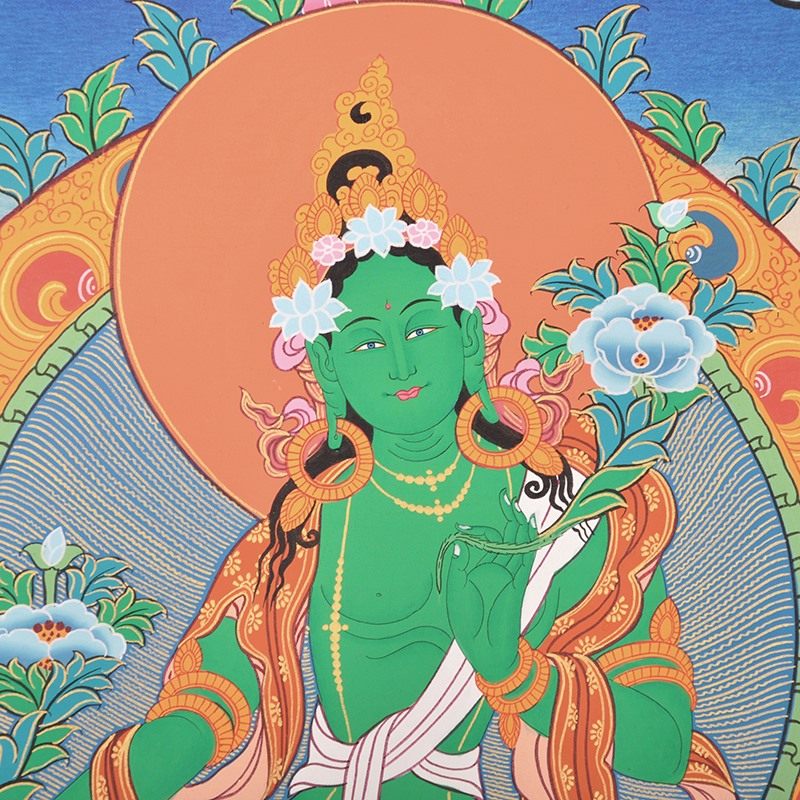 绿度母 高49cm 宽37cm 尼泊尔手绘唐卡 tg60
