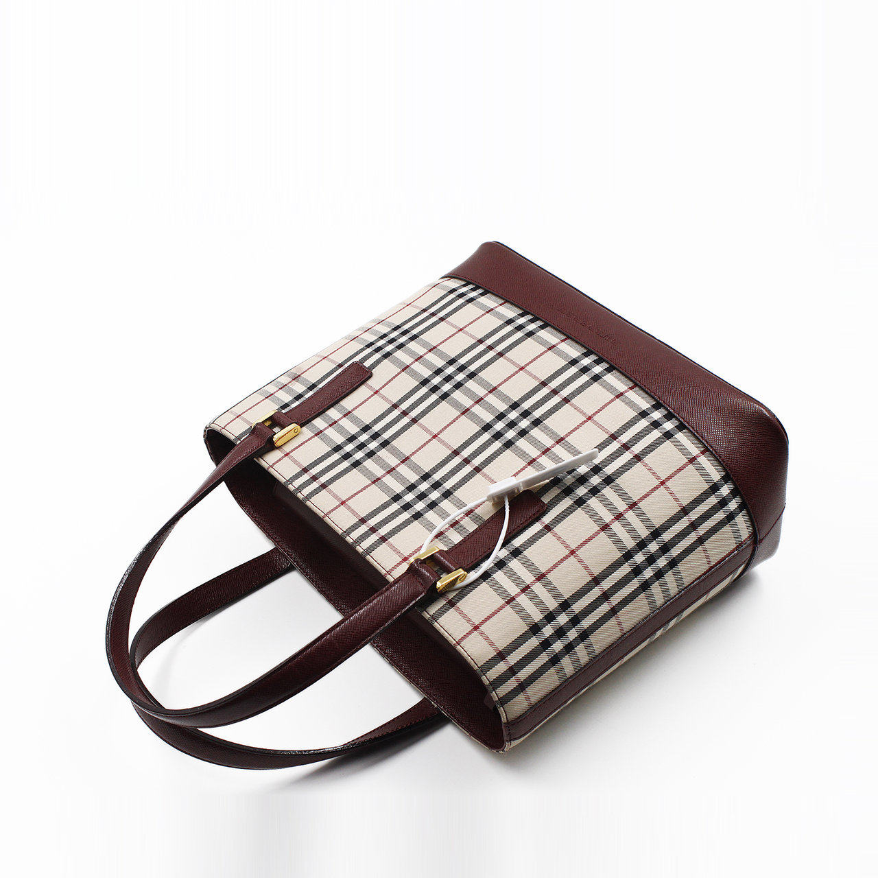 90新〕burberry 博柏利 经典格纹拼皮女士手提包