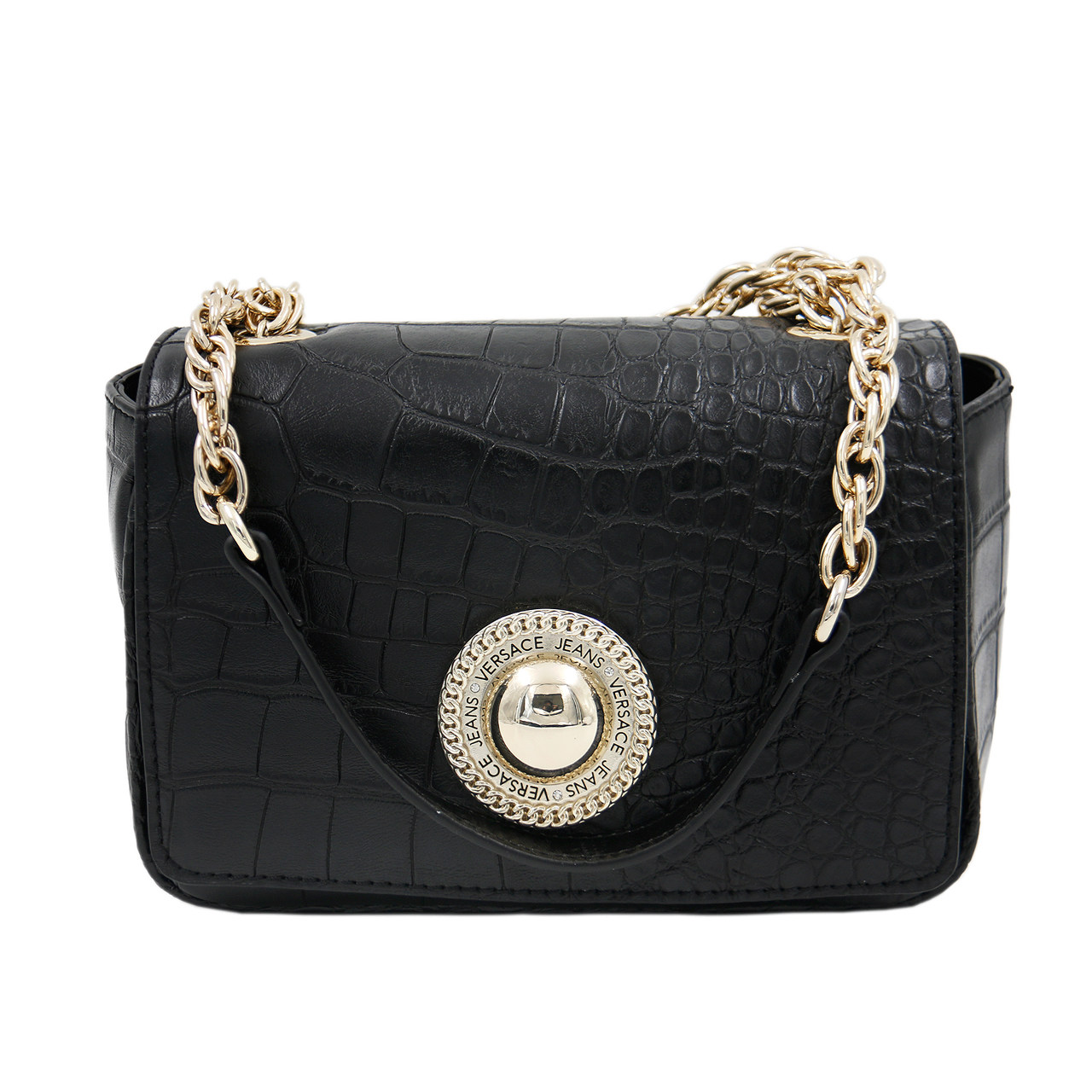 [9.9新]versace 范思哲 黑色鳄鱼皮纹女士链条包 单肩斜挎包