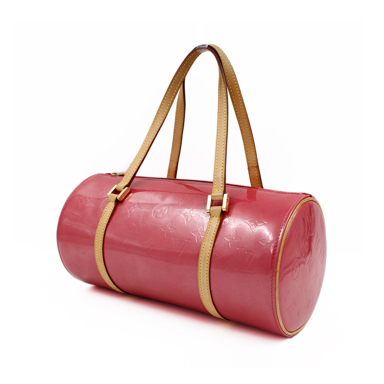 [9.5新] lv papillon 樱花粉漆皮圆筒手提包