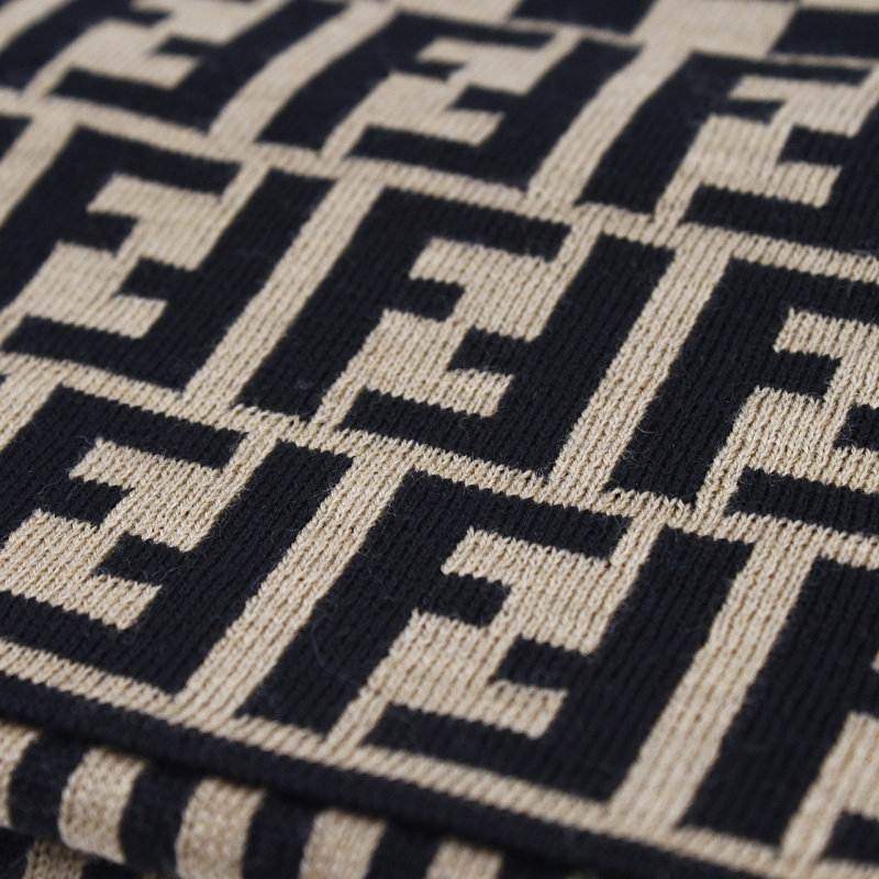 [99新] fendi 芬迪 咖色暗纹logo羊毛围巾