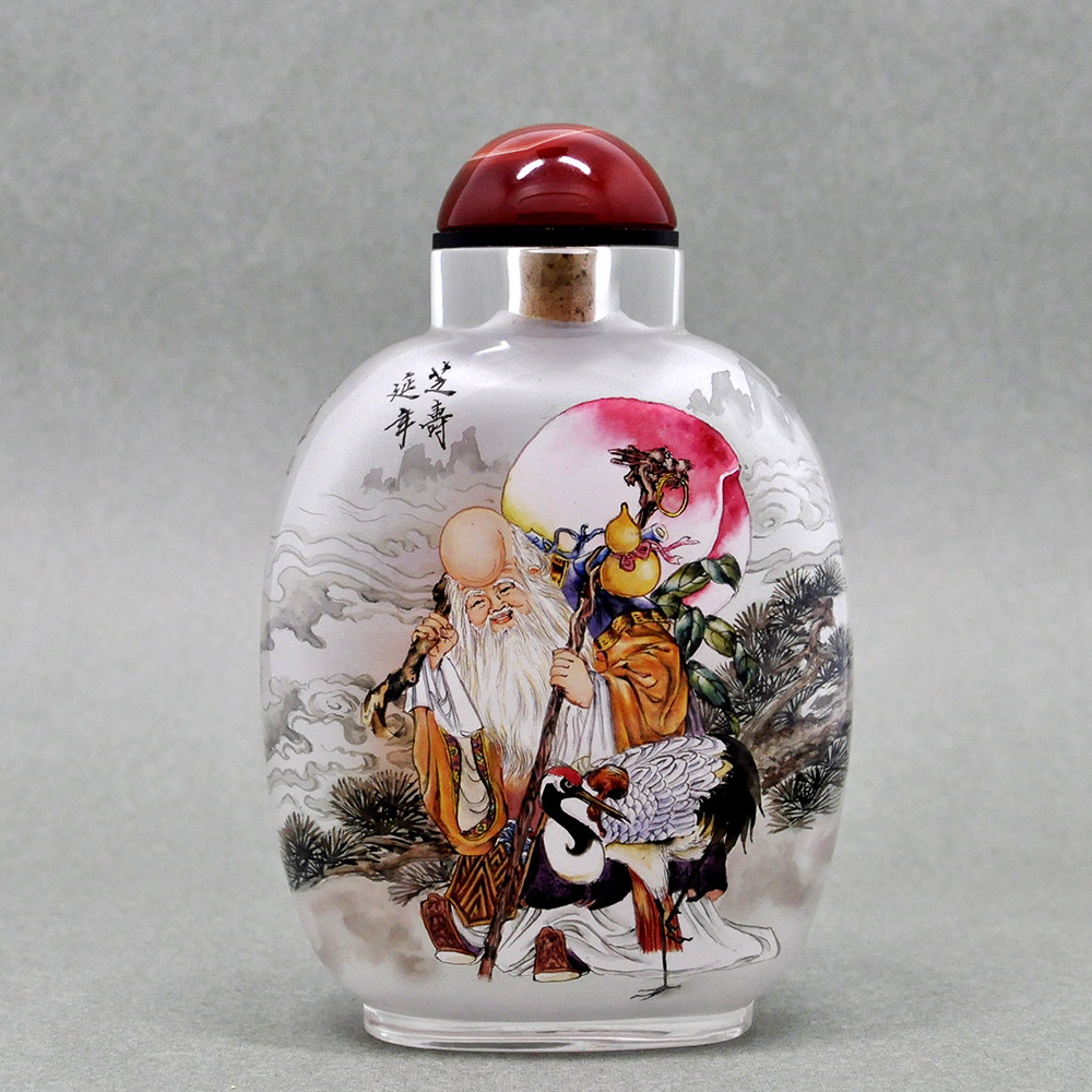 大寿延年 生肖鸡 纯手工 内画鼻烟壶 习三内画冀派精品