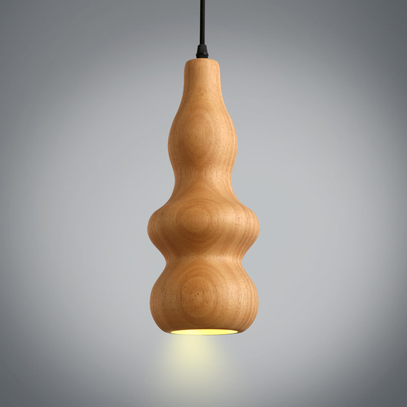 5 创意实木葫芦灯具北欧餐厅木艺简约吊灯现代卧室饭厅单头吊灯