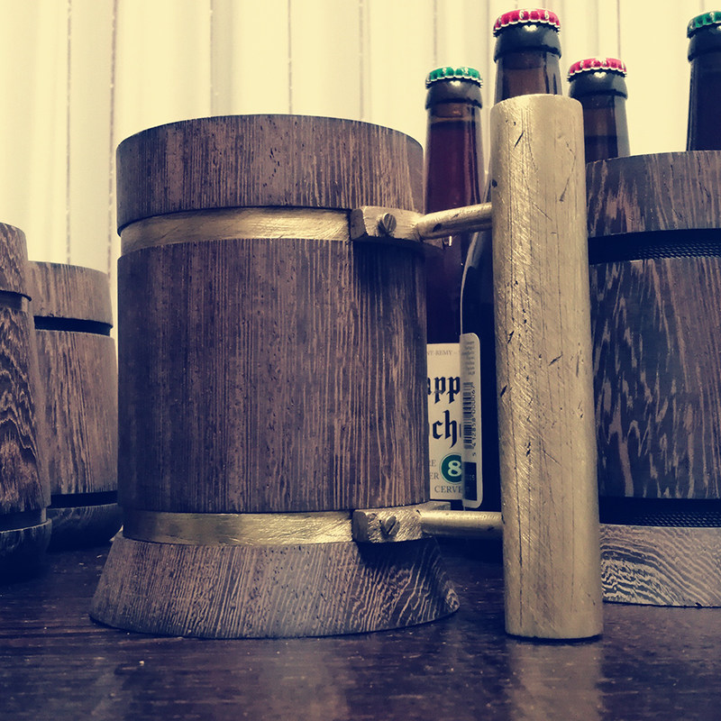 维京复古实木啤酒杯水杯北欧生日礼物男人礼品金属朋克纯铜定制