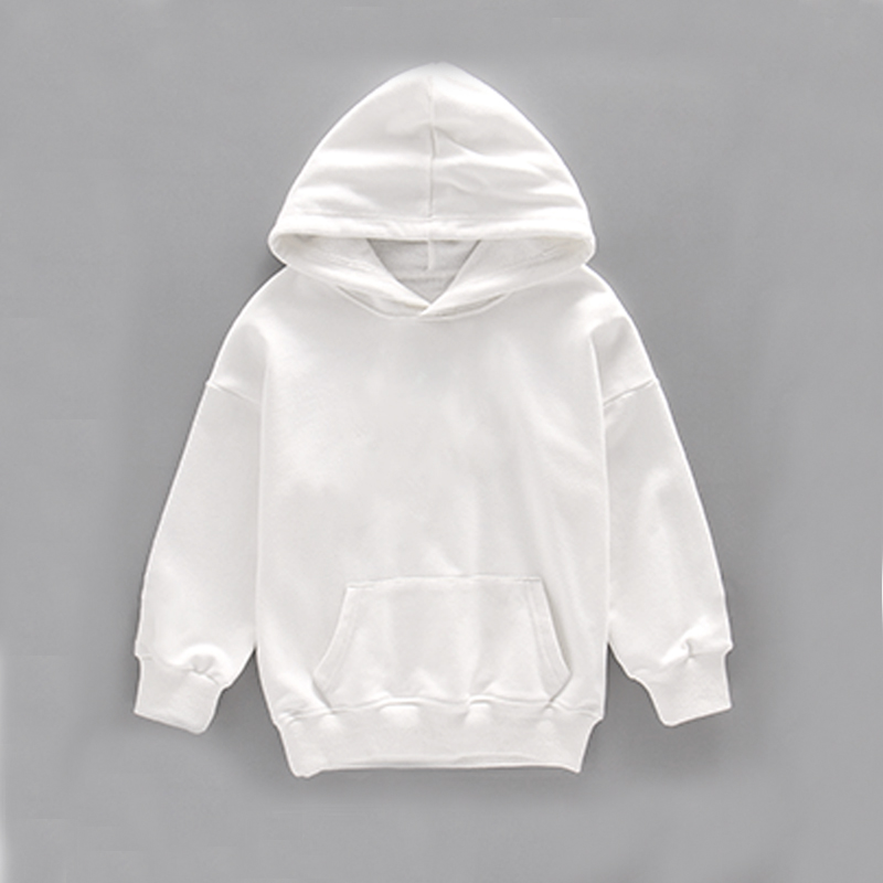 童装秋冬男女童连帽加绒纯白色卫衣