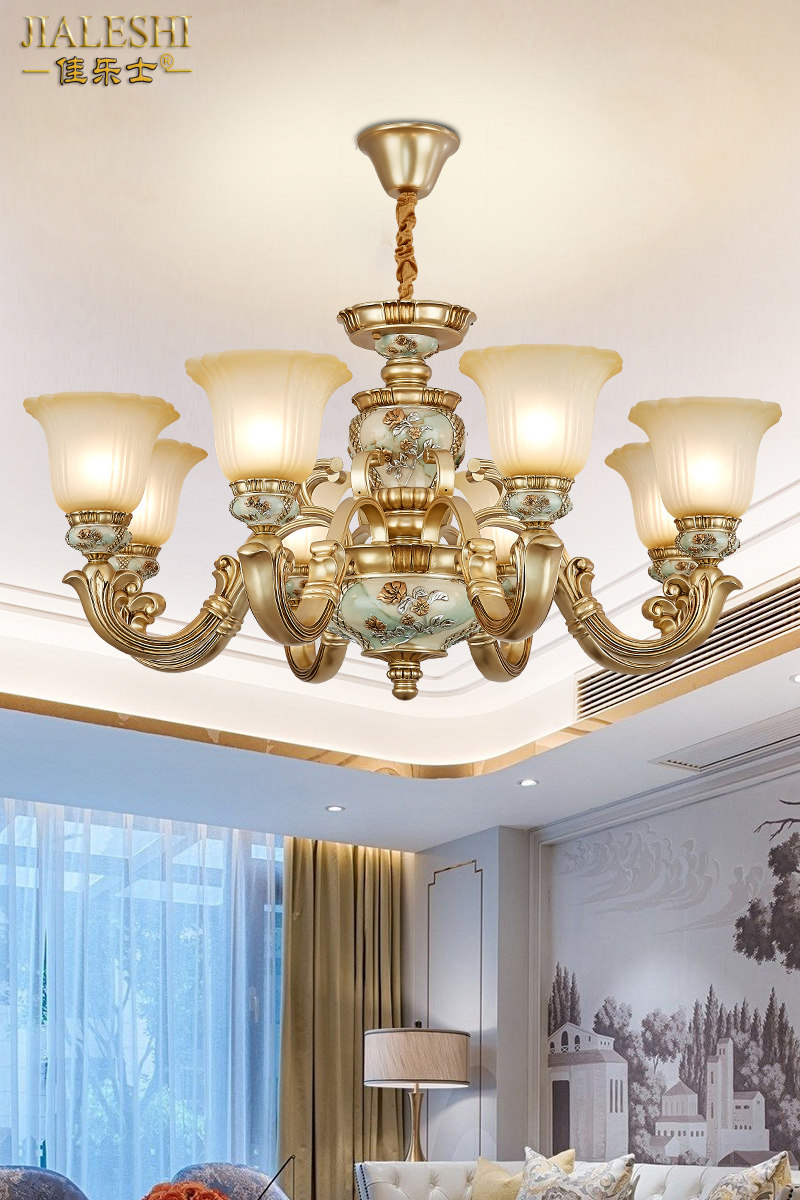 欧式吊灯客厅灯新款轻奢树脂家用复式楼大气美式奢华餐厅卧室灯具