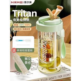 tritan吸管杯女大容量2024新款耐高温儿童水杯泡茶杯子高颜值水壶
