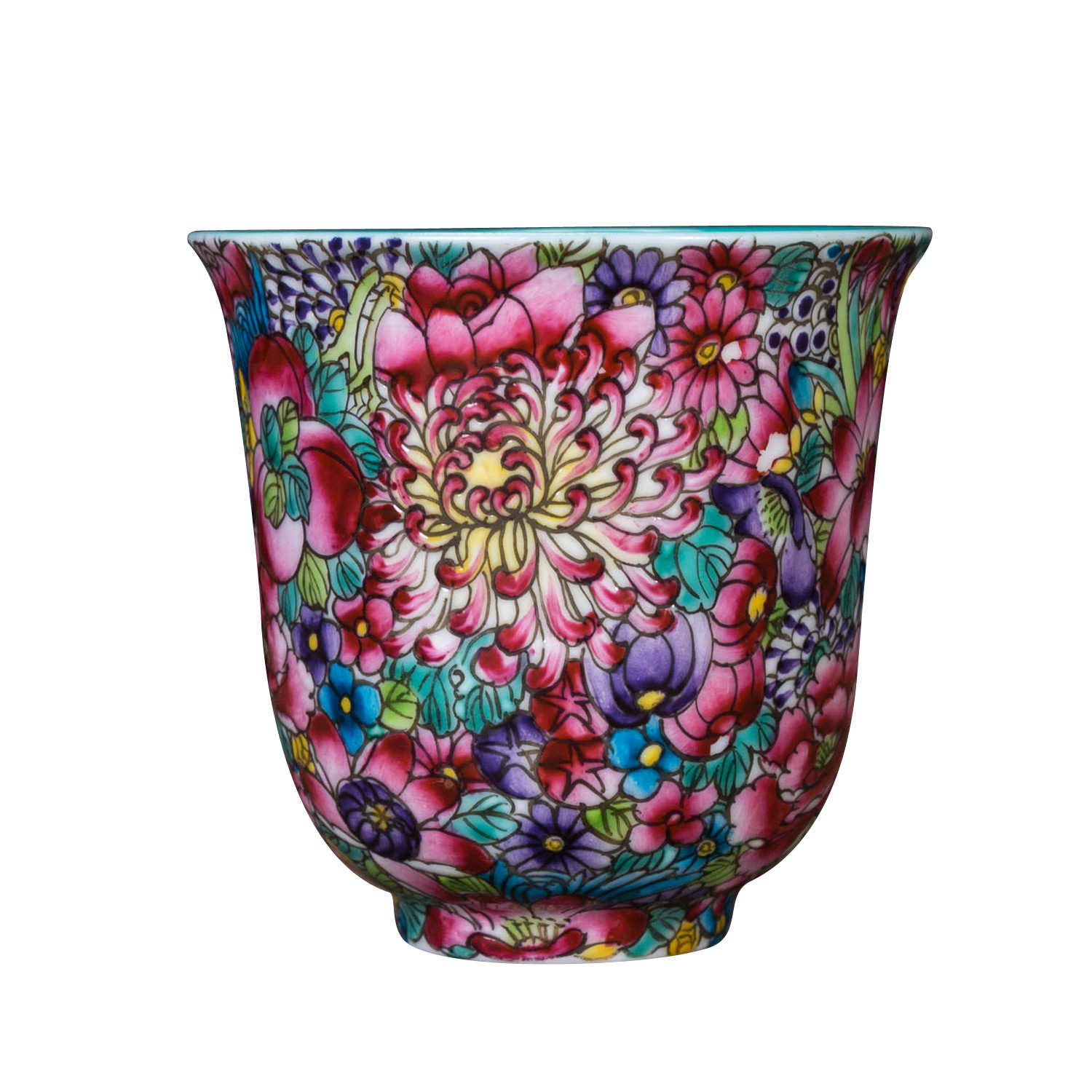 粉彩万花品茗杯 景德镇助理陶瓷美术师