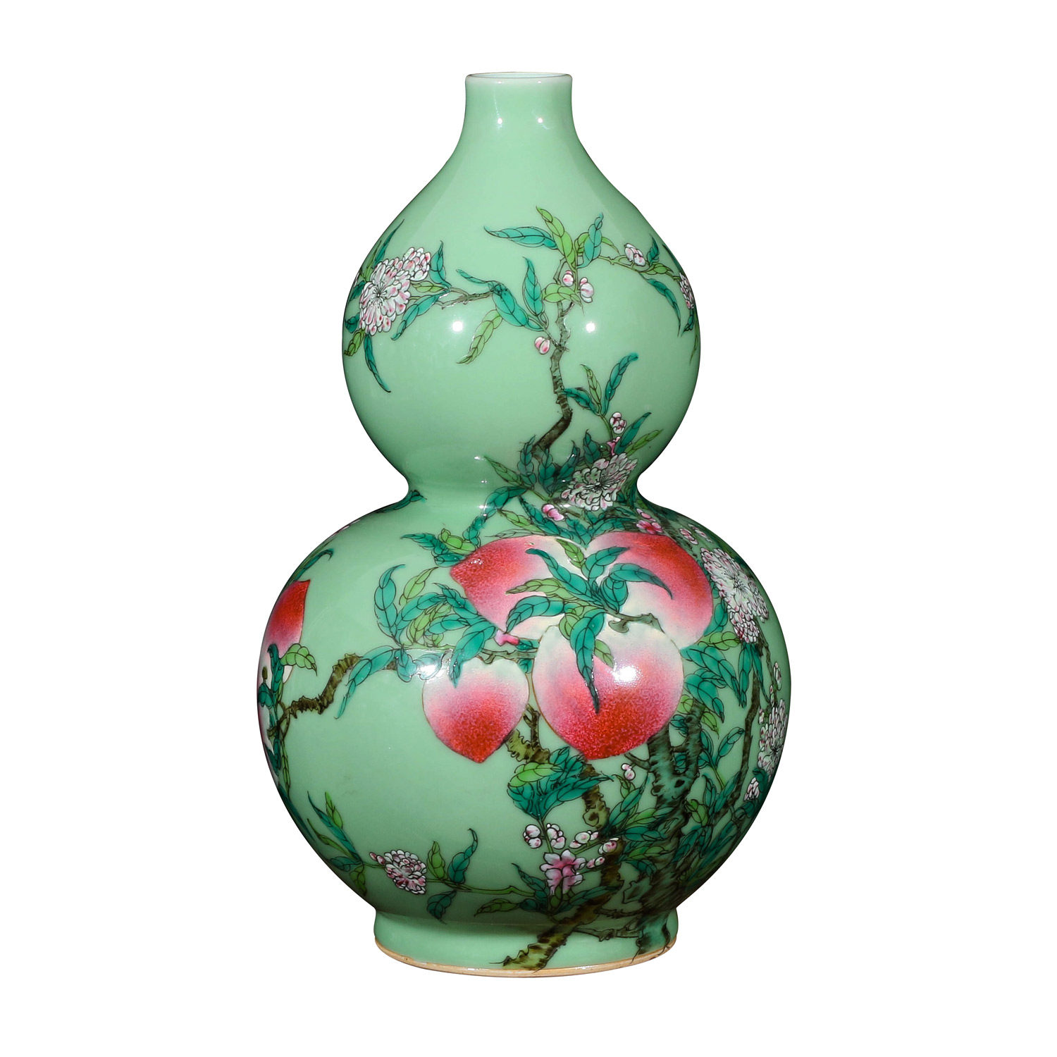 粉彩豆青寿桃葫芦瓶 景德镇助理陶瓷美术师
