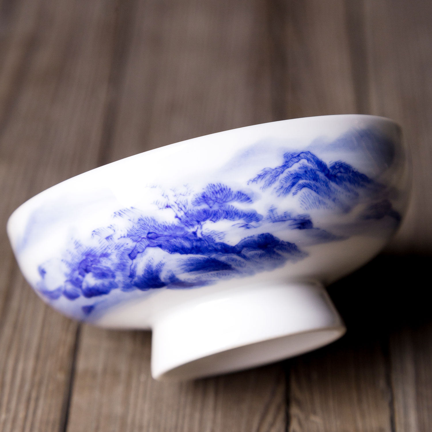 工笔青花山水品茗对杯 景德镇高级陶瓷美术师