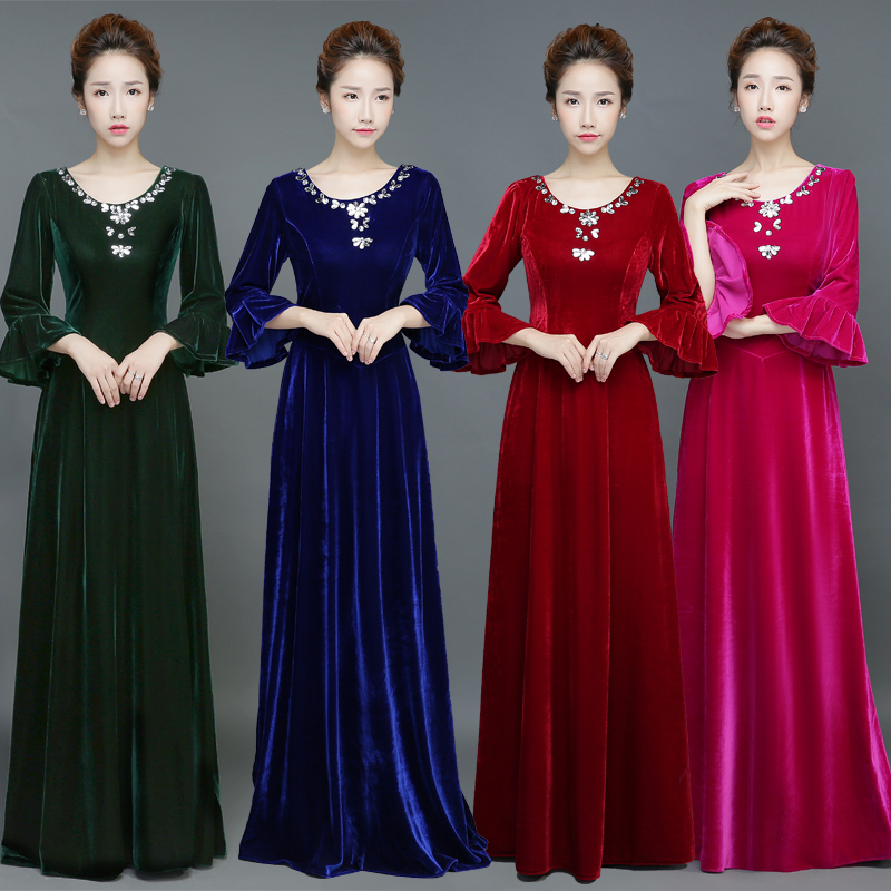 大合唱服装合唱团演出服女长裙长款冬金丝绒成人舞台指挥晚礼服