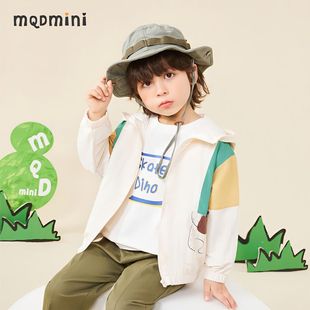 新款薄款 MQDMINI童装男女童短款连帽外套女春秋小童卡通撞色上衣