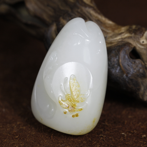 省级玉雕大师李俊杰作品 和田玉籽料羊脂玉 蝶恋花 挂件 46.41克