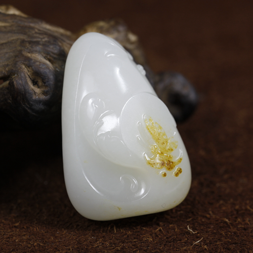 省级玉雕大师李俊杰作品 和田玉籽料羊脂玉 蝶恋花 挂件 46.41克