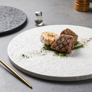 纯色岩石纹陶瓷西餐盘平板盘平盘圆形蛋糕盘牛排盘子日式餐厅盘子