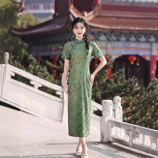 新中式绿色旗袍改良年轻款少女复古连衣裙日常可穿民国风女装