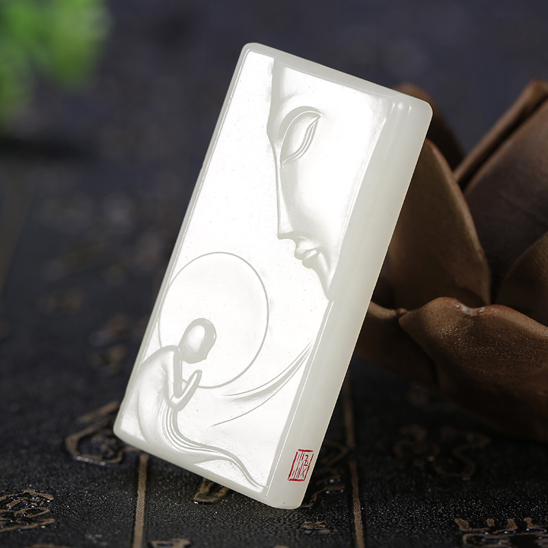 【即刻拍】新疆玉石雕刻大师 闫小波 和田玉白玉悟道玉牌 34克