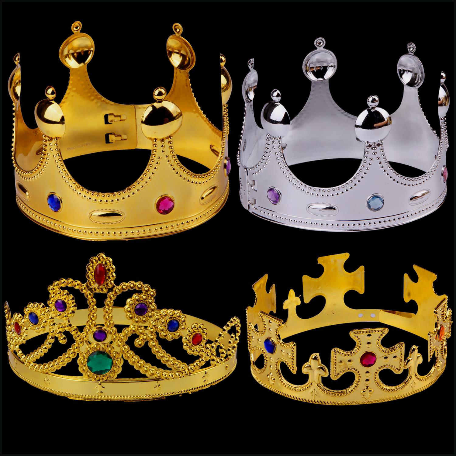 国王皇冠万圣节儿童舞会装扮电镀塑料皇冠权杖派对用品生日头饰帽