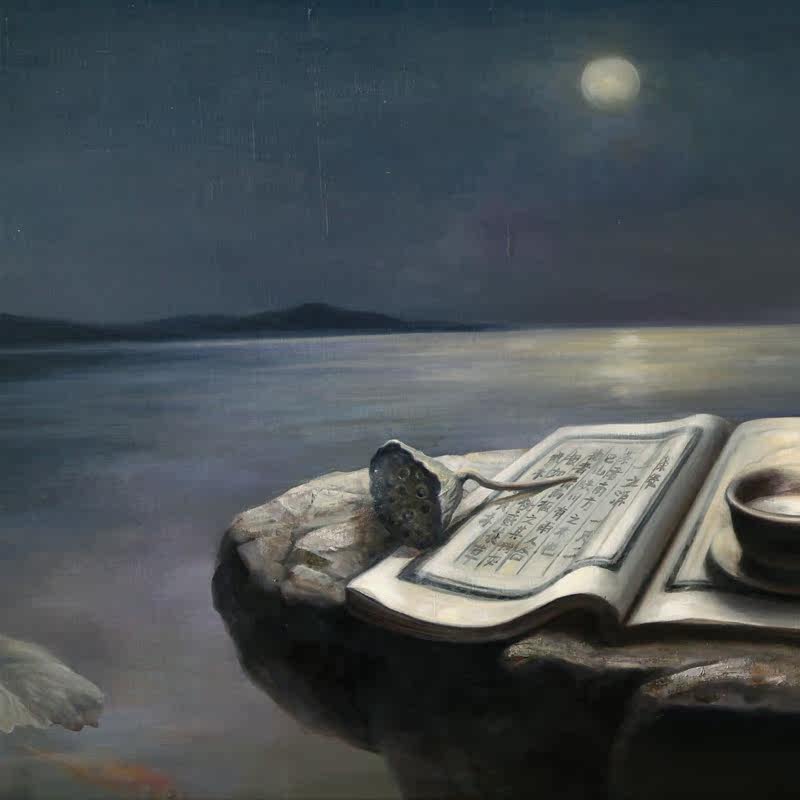 曾国柱《月影余韵》2.6米宽巨幅茶道系列精品写实油画