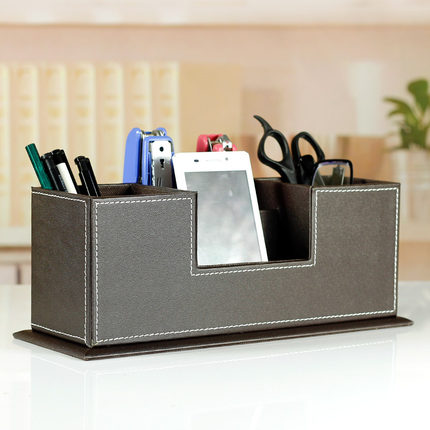 涵养韩国创意皮质桌面收纳盒 多功能笔筒 高档办公室文具组合包邮