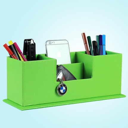 涵养韩国创意皮质桌面收纳盒 多功能笔筒 高档办公室文具组合包邮