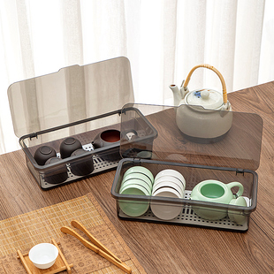 茶具收纳盒桌面防尘带盖放功夫茶杯装茶叶碗茶壶可叠加储存置物架