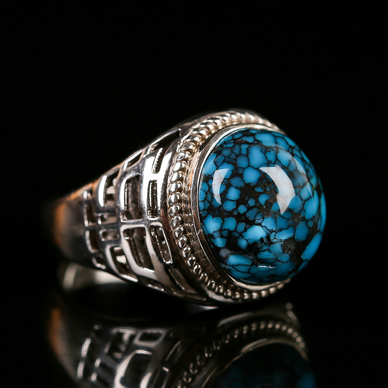 【义拍】原矿高瓷乌兰花纹绿松戒指 男戒 南都禅寺佛法加持 9.71g