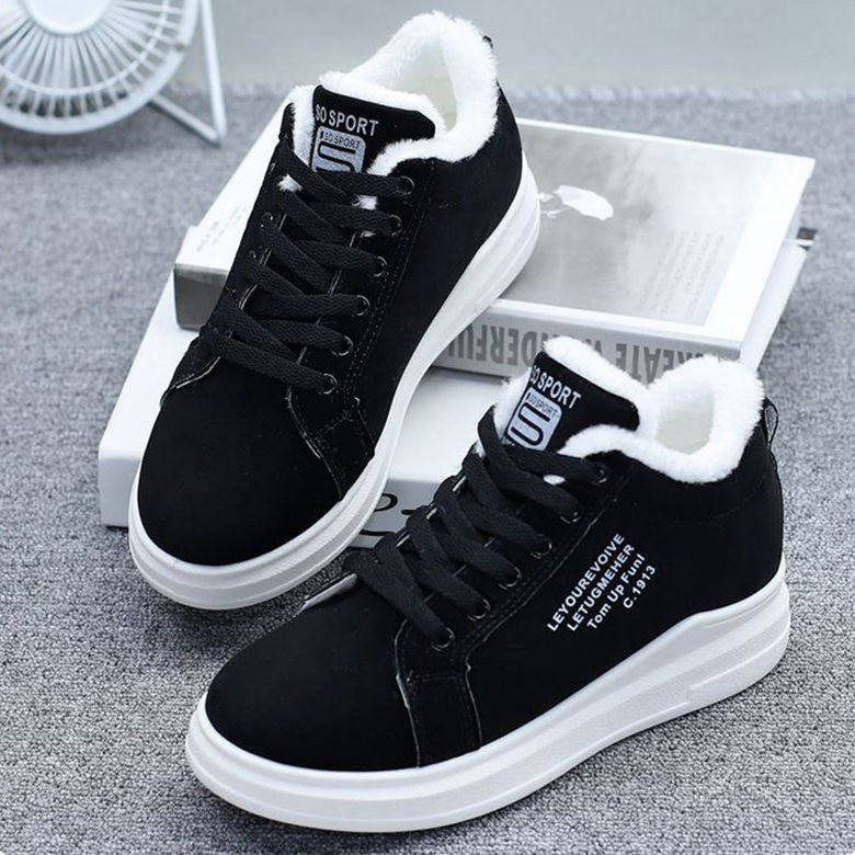 带毛运动鞋冬女 加绒 平底_黑色棉鞋女加绒带毛短毛冬天冬季带棉平底