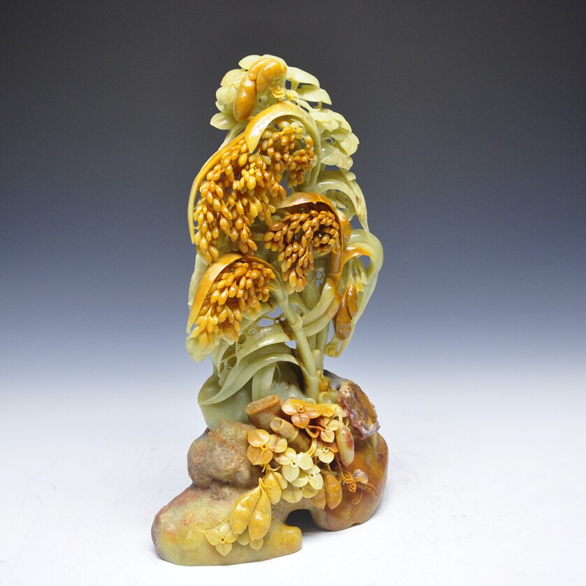 《丰收》稻谷 四大国石青田石雕摆件 黄金耀 收藏