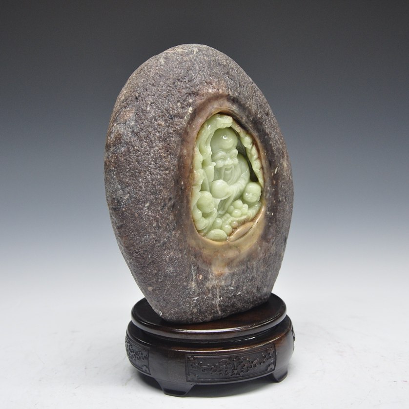 青田龙蛋石 竹叶青 《寿星》收藏