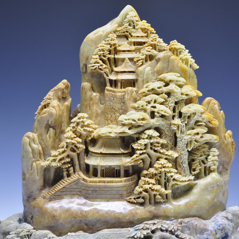 16公斤 山水摆件 青田石雕《满山金色》居家摆放 35厘米高