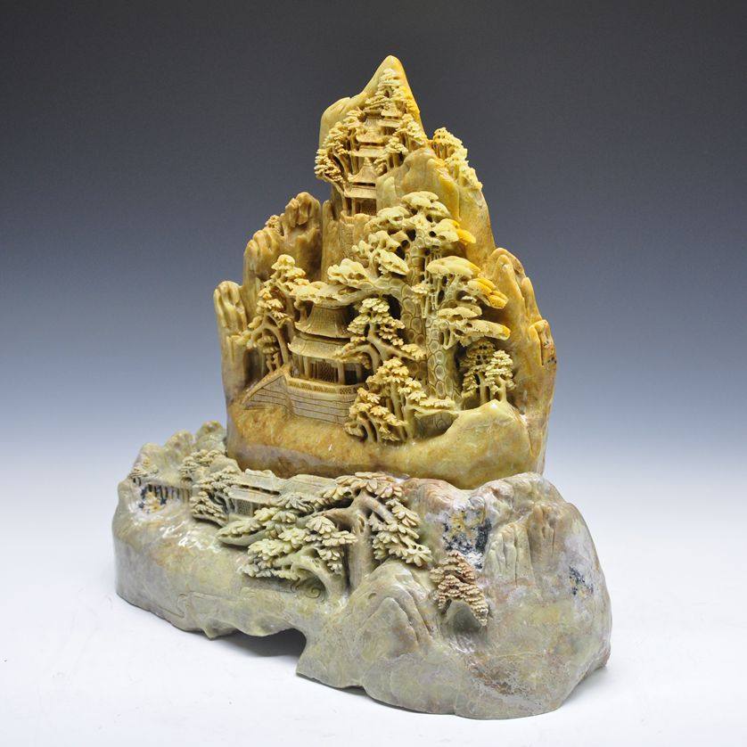 16公斤 山水摆件 青田石雕《满山金色》居家摆放 35厘米高