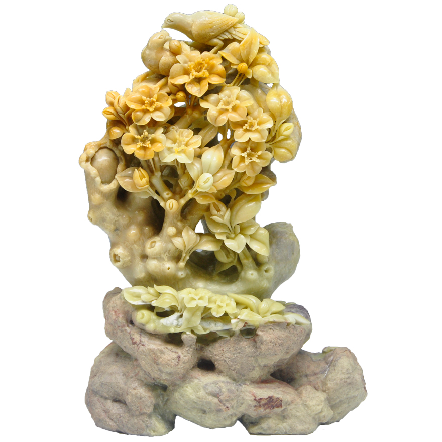 青田石雕摆件《映山红》精雕细作 居家收藏 寓意吉祥