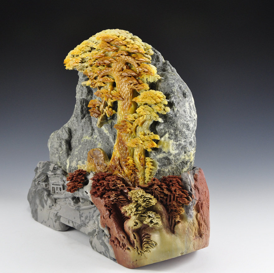 藏品 青田石雕摆件《迎客松》 收藏增值 25.5kg