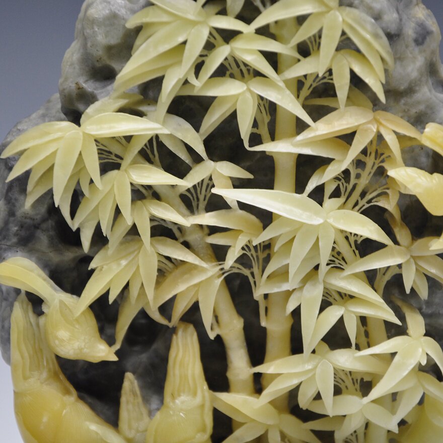 青田石雕摆件《毛竹》雕工精湛 俏色雕刻