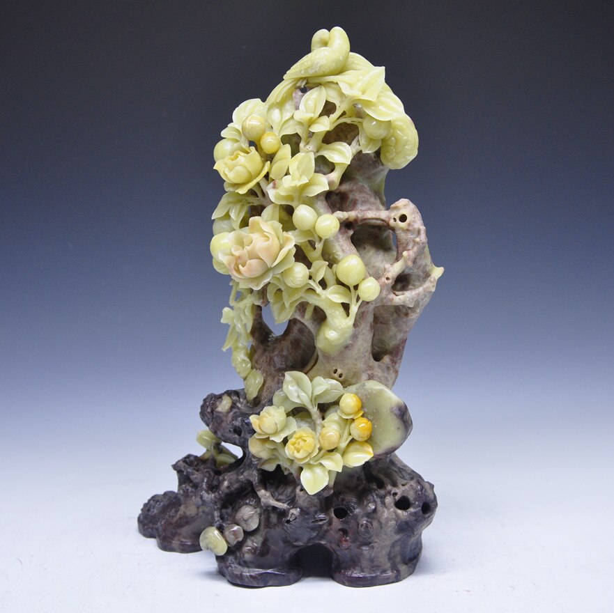 《花开富贵》青田封门青石雕摆件 寓意吉祥 收藏馈赠