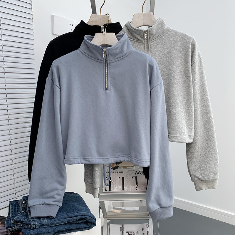 短款卫衣女下摆抽绳