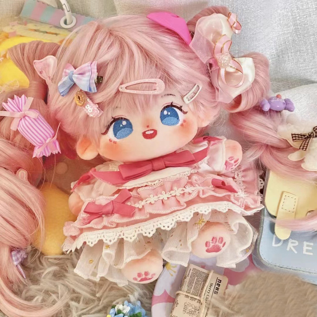 青橙20cm棉花娃娃套装现货娃衣连衣裙小熊发带无属性裸娃配饰头饰