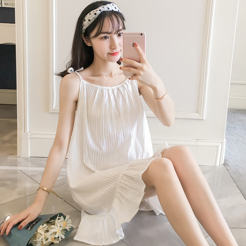 睡衣女夏纯棉性感韩版吊带睡裙夏天可外穿宽松无袖清新学生家居服在类目 女士内衣/男士内衣/家居服, 睡裙中 - 来自Buy2taobao.com提供专业的淘宝代购服务